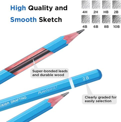 مجموعة رسم احترافية - 31 قطعة من أقلام الجرافيت للرسم الفني، 60 ورقة (120 صفحة) لوحة كتب رسم A4 (108 رطل/100 جرام)، قلم رصاص ميكانيكي 2B 0.7 مم، مستلزمات فنية لأقلام التظليل للفنانين المحترفين in Kuwait