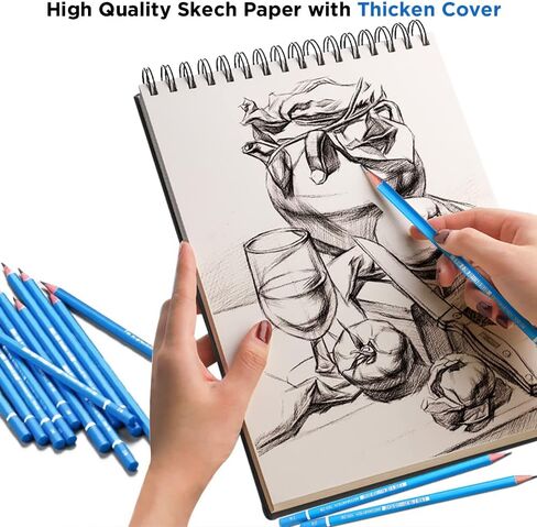 مجموعة رسم احترافية - 31 قطعة من أقلام الجرافيت للرسم الفني، 60 ورقة (120 صفحة) لوحة كتب رسم A4 (108 رطل/100 جرام)، قلم رصاص ميكانيكي 2B 0.7 مم، مستلزمات فنية لأقلام التظليل للفنانين المحترفين in Kuwait