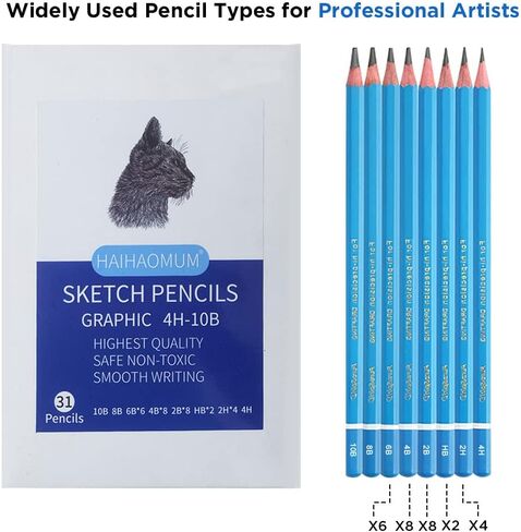مجموعة رسم احترافية - 31 قطعة من أقلام الجرافيت للرسم الفني، 60 ورقة (120 صفحة) لوحة كتب رسم A4 (108 رطل/100 جرام)، قلم رصاص ميكانيكي 2B 0.7 مم، مستلزمات فنية لأقلام التظليل للفنانين المحترفين in Kuwait