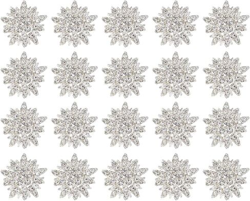 EXCEART Silver Crystal Snowflake Applique Embellishments Rhinestone Flat Back for Bag Shoe Buttons Brooches Jewelry Crafts Flower Hair Accessories 20pcs in Saudi Arabia