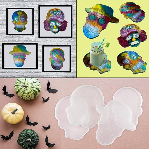 PopCiel 12 قطعة من قوالب جمجمة الراتنج قوالب جمجمة ثلاثية الأبعاد لراتنجات الإيبوكسي، قوالب راتينج السيليكون لتزيين الجمجمة لصنع الشموع، ديكور المنزل، ديكور الهالوين in Kuwait