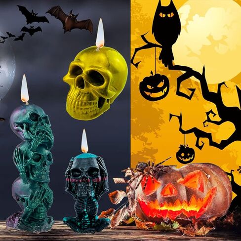 PopCiel 12 قطعة من قوالب جمجمة الراتنج قوالب جمجمة ثلاثية الأبعاد لراتنجات الإيبوكسي، قوالب راتينج السيليكون لتزيين الجمجمة لصنع الشموع، ديكور المنزل، ديكور الهالوين in Kuwait