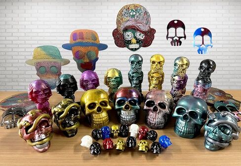 PopCiel 12 قطعة من قوالب جمجمة الراتنج قوالب جمجمة ثلاثية الأبعاد لراتنجات الإيبوكسي، قوالب راتينج السيليكون لتزيين الجمجمة لصنع الشموع، ديكور المنزل، ديكور الهالوين in Kuwait