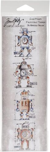 Stampers Anonymous MB-26 Tim Holtz Mini Blueprints Strip Cling Rubber Stamps, 3" by 10", Robot in Saudi Arabia