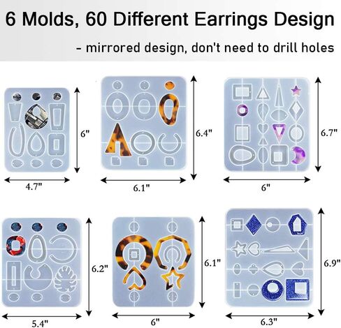 6 عبوات من قوالب راتنج الايبوكسي والحلقان بتصميم بوهيمي ريترو متدلي بنمط عاكس للنساء يمكنك صنعها بنفسك للمجوهرات والاقراط الراتنجية in Kuwait