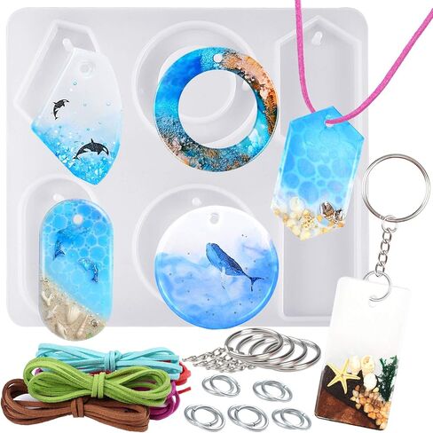 Large Cabochon Gemstone Resin Casting Silicone Mold with Hole 6-Cavity with Jewelry Making Supplies Set for Polymer Clay Crafting, Epoxy, Necklace Pendant Earrings Keychain Craft in Saudi Arabia