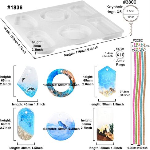 Large Cabochon Gemstone Resin Casting Silicone Mold with Hole 6-Cavity with Jewelry Making Supplies Set for Polymer Clay Crafting, Epoxy, Necklace Pendant Earrings Keychain Craft in Saudi Arabia