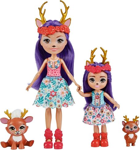 Enchantimals Danessa & Danetta Deer Sister Dolls (6-in & 4-in) & 2 Animal Figures, Removable Skirt and Accessories, Great Gift for Kids Ages 3Y+ in Kuwait