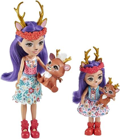 Enchantimals Danessa & Danetta Deer Sister Dolls (6-in & 4-in) & 2 Animal Figures, Removable Skirt and Accessories, Great Gift for Kids Ages 3Y+ in Kuwait
