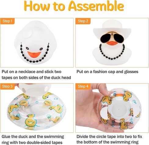 wonuu Rubber Duck Car Decorations Cute Car Accessories Dashboard Car Ornament with Cowboy Hat Swim Ring Colour Necklace and Sunglasses,F_Pink red Necklace Dolphin Ring Sunflower hat in Kuwait