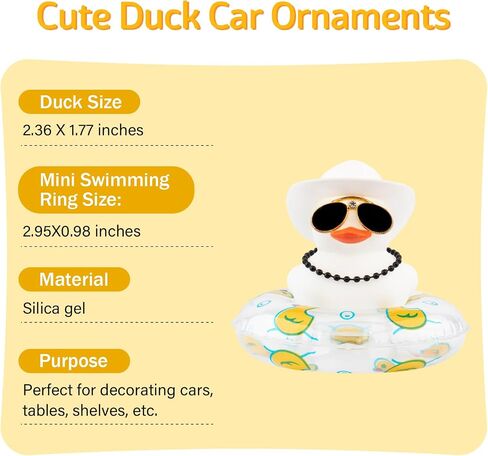wonuu Rubber Duck Car Decorations Cute Car Accessories Dashboard Car Ornament with Cowboy Hat Swim Ring Colour Necklace and Sunglasses,F_Pink red Necklace Dolphin Ring Sunflower hat in Kuwait