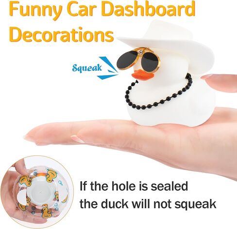 wonuu Rubber Duck Car Decorations Cute Car Accessories Dashboard Car Ornament with Cowboy Hat Swim Ring Colour Necklace and Sunglasses,F_Pink red Necklace Dolphin Ring Sunflower hat in Kuwait