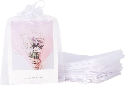 XINSHUNYI 100 pieces of 6x9 Inches white Organza Bags party gift bags drawstring gift bags chocolate mesh Valentine's Day gift bags wedding bags sachets bags (white) in Saudi Arabia