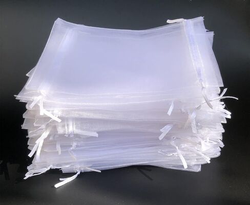 XINSHUNYI 100 pieces of 6x9 Inches white Organza Bags party gift bags drawstring gift bags chocolate mesh Valentine's Day gift bags wedding bags sachets bags (white) in Saudi Arabia