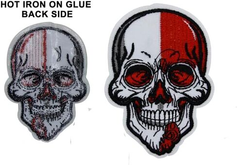 U-Sky Sew or Iron on Patches, 3pcs Skull Head Iron Patches for Clothing, White Embroidery Applique Patches for Jeans, Patches for Backpack, for Clothing Repairing, Size: 2.9x2.9inch in Kuwait
