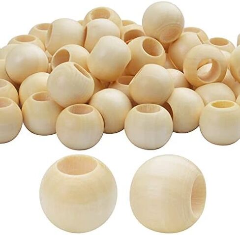 خرز خشبي طبيعي، 50 قطعة 20 ملم فواصل خشبية كبيرة خرز سائب مع فتحة 10 ملم لصنع المجوهرات والحرف اليدوية in Kuwait