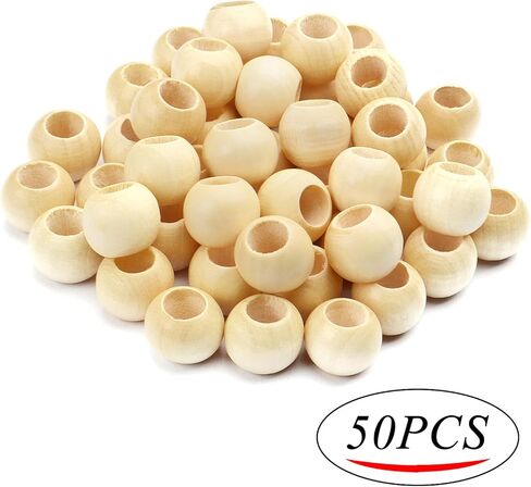 خرز خشبي طبيعي، 50 قطعة 20 ملم فواصل خشبية كبيرة خرز سائب مع فتحة 10 ملم لصنع المجوهرات والحرف اليدوية in Kuwait