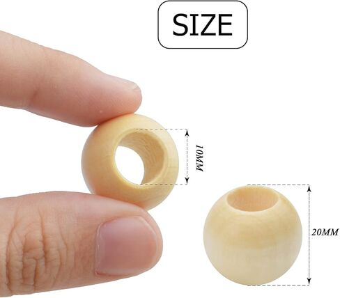 خرز خشبي طبيعي، 50 قطعة 20 ملم فواصل خشبية كبيرة خرز سائب مع فتحة 10 ملم لصنع المجوهرات والحرف اليدوية in Kuwait