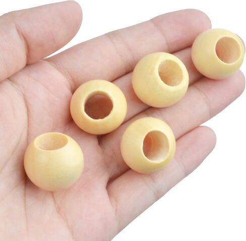 خرز خشبي طبيعي، 50 قطعة 20 ملم فواصل خشبية كبيرة خرز سائب مع فتحة 10 ملم لصنع المجوهرات والحرف اليدوية in Kuwait