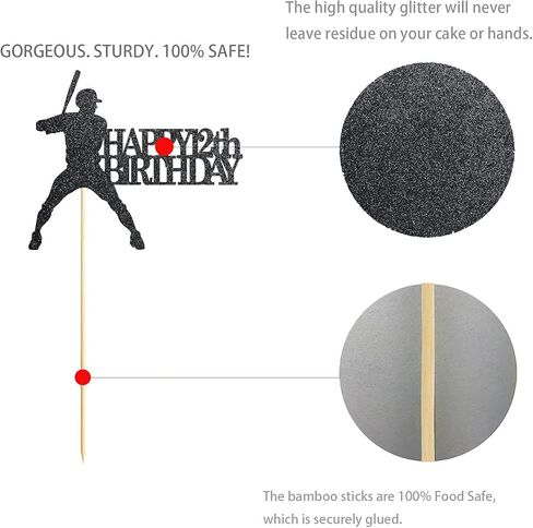 Black Baseball 12 Birthday Cake Topper, Glitter Happy 12th Birthday Party Decoration in Saudi Arabia