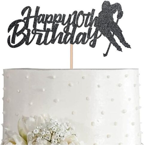 Hockey Happy 10th Birthday Cake Topper, Black Glitter 10 Years Birthday Party Decoration in Saudi Arabia