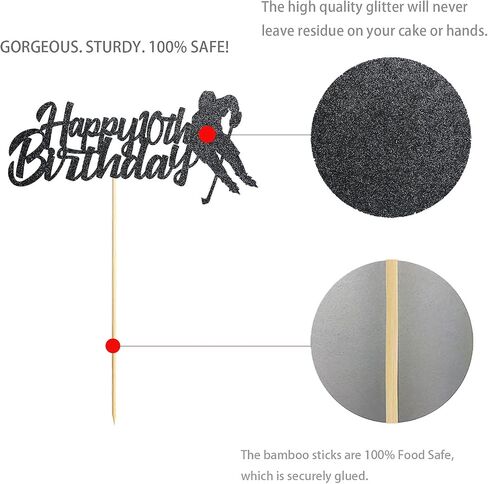 Hockey Happy 10th Birthday Cake Topper, Black Glitter 10 Years Birthday Party Decoration in Saudi Arabia