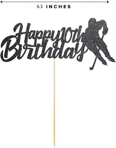 Hockey Happy 10th Birthday Cake Topper, Black Glitter 10 Years Birthday Party Decoration in Saudi Arabia