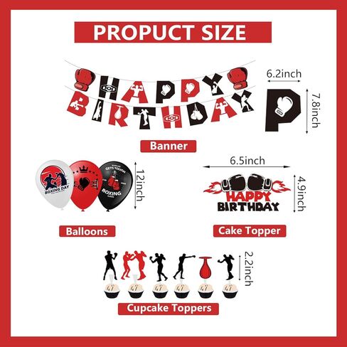 لوازم حفلات اعياد الميلاد للملاكمة، مجموعة حفلات المصارعة تتضمن لافتة واكليل ملاكمة وبالونات وزينة كيك وبالونات من رقائق الالومنيوم بطل الابطال واقراص العسل الرياضية للمعجبين in Kuwait