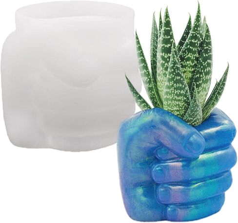 ONNPNN قبضة شكل زهرة وعاء سيليكون العفن، إشارات إبداعية مزهرية ايبوكسي الراتنج قوالب ، 3D اليد مجوهرات حامل القلم حامل الحاويات ، النباتات النضرة وعاء الإسمنت العفن لصب ديكور المنزل in Kuwait