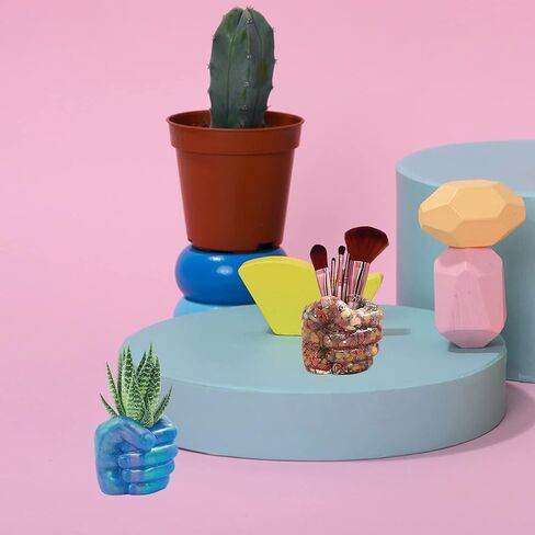 ONNPNN قبضة شكل زهرة وعاء سيليكون العفن، إشارات إبداعية مزهرية ايبوكسي الراتنج قوالب ، 3D اليد مجوهرات حامل القلم حامل الحاويات ، النباتات النضرة وعاء الإسمنت العفن لصب ديكور المنزل in Kuwait