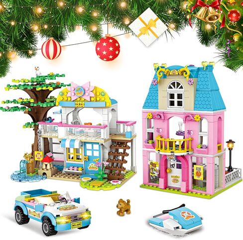 مجموعة بناء متجر بيتزا فريندز بيتش هاوس للبنات من سن 6-12 سنة، مجموعات مكعبات بناء منزل الاصدقاء الإبداعية مع صندوق تخزين، افضل هدايا لعب الادوار في الكريسماس واعياد الميلاد للاطفال (777 قطعة) in Kuwait