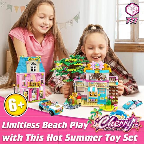 مجموعة بناء متجر بيتزا فريندز بيتش هاوس للبنات من سن 6-12 سنة، مجموعات مكعبات بناء منزل الاصدقاء الإبداعية مع صندوق تخزين، افضل هدايا لعب الادوار في الكريسماس واعياد الميلاد للاطفال (777 قطعة) in Kuwait