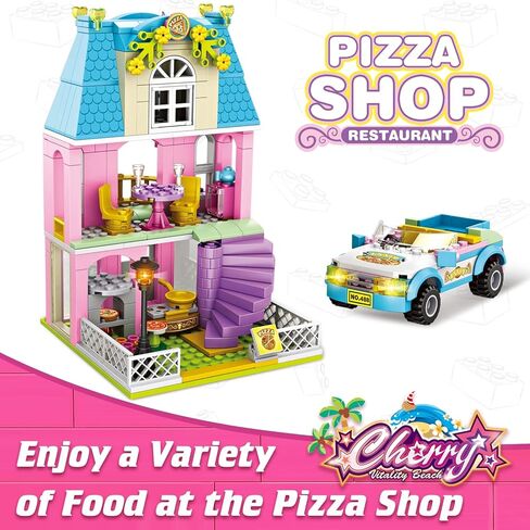 مجموعة بناء متجر بيتزا فريندز بيتش هاوس للبنات من سن 6-12 سنة، مجموعات مكعبات بناء منزل الاصدقاء الإبداعية مع صندوق تخزين، افضل هدايا لعب الادوار في الكريسماس واعياد الميلاد للاطفال (777 قطعة) in Kuwait