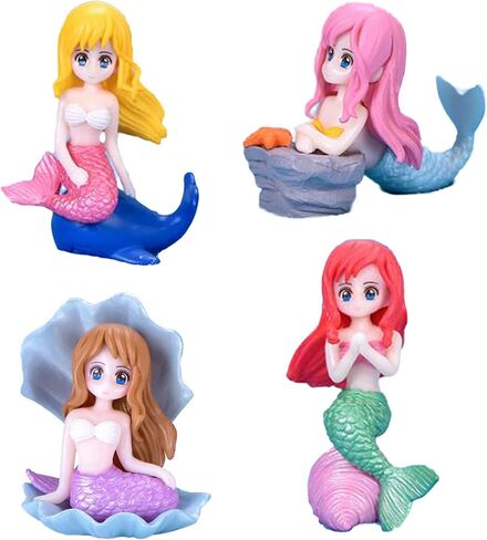 مجسمات مصغرة لحورية البحر، 4 قطع من مجسمات حورية البحر، مجموعة ألعاب على شكل حورية البحر، زينة كعكة عيد الميلاد in Kuwait