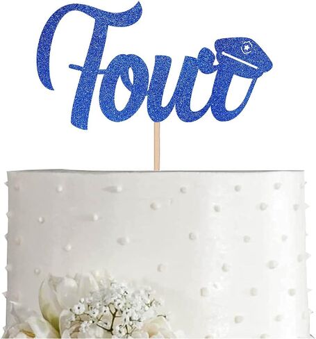 Police 4th Birthday Cake Topper, Blue Glitter Happy 4 Year Birthday Party Decoration in Saudi Arabia