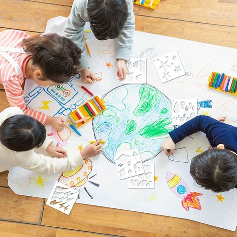 RYKOMO 48 Pieces Shape Stencils for Kids, 5.1 x 5.1 Inch Basic Shape Drawing Stencils Chalk Stencils Washable Plastic Drawing Stencil Geometric Shape Stencil Template for Kids Toddlers Preschooler in Kuwait