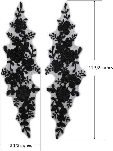 Trimscraft الترتر كريستال مطرز يزين زوج بقع الدانتيل الزهور نمط رايون مطرزة على شبكة دعم حزمة من 1 زوج (أسود) in Kuwait