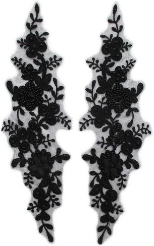 Trimscraft الترتر كريستال مطرز يزين زوج بقع الدانتيل الزهور نمط رايون مطرزة على شبكة دعم حزمة من 1 زوج (أسود) in Kuwait