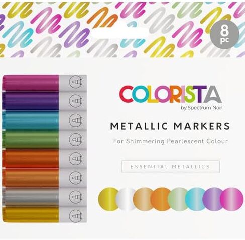 8 قطع من أقلام التحديد اللامعة اللامعة من Spectrum Noir Colorista، 8 قطع معدنية أساسية، أقلام تحديد معدنية، مجموعة من 16 لونًا in Kuwait