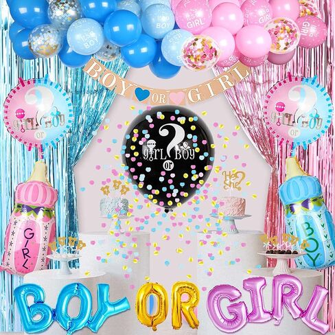 JOYYPOP Gender Reveal Decorations 105pcs Gender Reveal Party Supplies with Gender Reveal Balloon,Tablecloth,Boy OR Girl Foil Balloon,Blue or Pink Printed Balloons,Photo Props for Gender Reveal Party in Kuwait