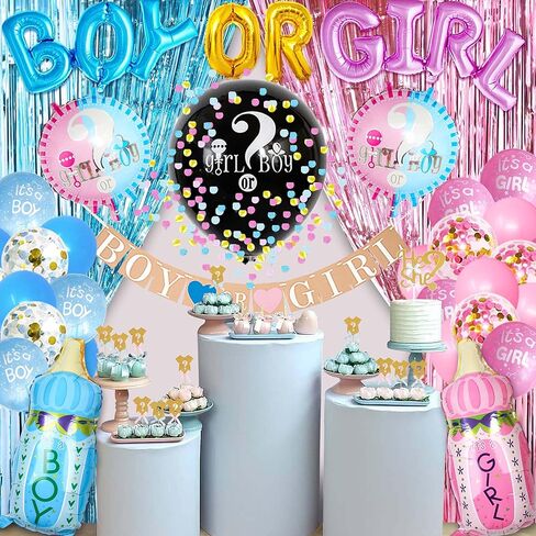 JOYYPOP Gender Reveal Decorations 105pcs Gender Reveal Party Supplies with Gender Reveal Balloon,Tablecloth,Boy OR Girl Foil Balloon,Blue or Pink Printed Balloons,Photo Props for Gender Reveal Party in Kuwait