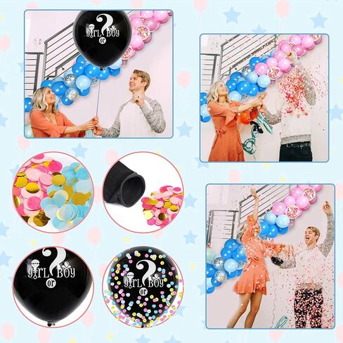 JOYYPOP Gender Reveal Decorations 105pcs Gender Reveal Party Supplies with Gender Reveal Balloon,Tablecloth,Boy OR Girl Foil Balloon,Blue or Pink Printed Balloons,Photo Props for Gender Reveal Party in Kuwait
