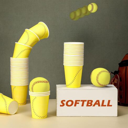 50 Pieces Softball Theme Cups 9 oz Disposable Paper Cups with Yellow Background Softball Party Favors Softball Birthday Party Supplies Sports Cup Cake Paper Cup for Game Day Party Family Dinner in Saudi Arabia