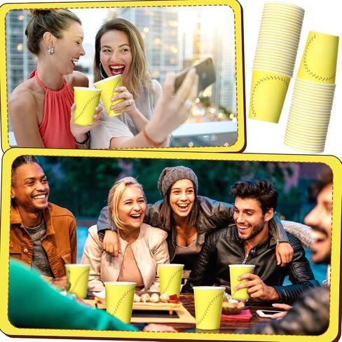 50 Pieces Softball Theme Cups 9 oz Disposable Paper Cups with Yellow Background Softball Party Favors Softball Birthday Party Supplies Sports Cup Cake Paper Cup for Game Day Party Family Dinner in Saudi Arabia