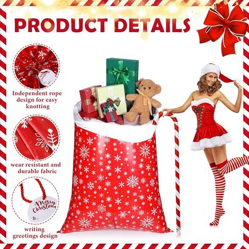2 Sets 70 x 40 Inch Jumbo Christmas Gift Bag Red White Snowflakes Gift Wrapping Bags Extra Large Gift Bags for Presents Giant Xmas Plastic Gift Bags with Cord Tie and Gift Tags for Xmas Party Favors in Saudi Arabia