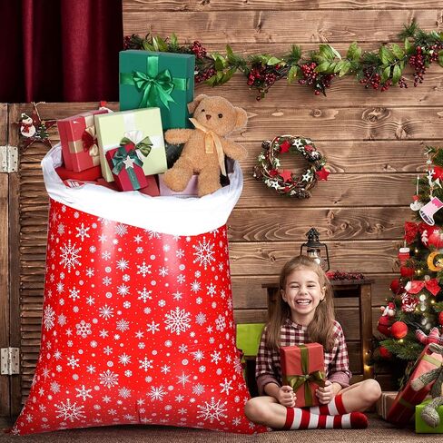 2 Sets 70 x 40 Inch Jumbo Christmas Gift Bag Red White Snowflakes Gift Wrapping Bags Extra Large Gift Bags for Presents Giant Xmas Plastic Gift Bags with Cord Tie and Gift Tags for Xmas Party Favors in Saudi Arabia
