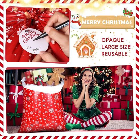 2 Sets 70 x 40 Inch Jumbo Christmas Gift Bag Red White Snowflakes Gift Wrapping Bags Extra Large Gift Bags for Presents Giant Xmas Plastic Gift Bags with Cord Tie and Gift Tags for Xmas Party Favors in Saudi Arabia