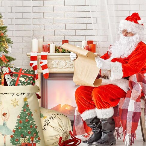Moukeren 4 Pcs Christmas Sack Bag Christmas Gift Bag with Drawstring Canvas Christmas Nutcrackers Decorations Reusable Giant Santa Bag Xmas Gift Wrap Bags for Christmas Party Decoration(Pink) in Saudi Arabia