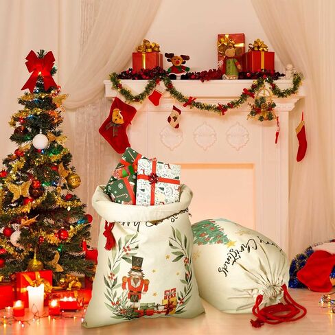 Moukeren 4 Pcs Christmas Sack Bag Christmas Gift Bag with Drawstring Canvas Christmas Nutcrackers Decorations Reusable Giant Santa Bag Xmas Gift Wrap Bags for Christmas Party Decoration(Pink) in Saudi Arabia