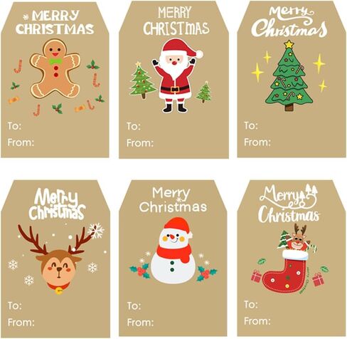 500 قطعة من ملصقات هدايا عيد الميلاد من BAISDY، ملصقات بطاقات هدايا ذاتية اللصق من Kraft Xmas لهدايا العطلات، صندوق هدايا، 3 × 2 بوصة in Kuwait
